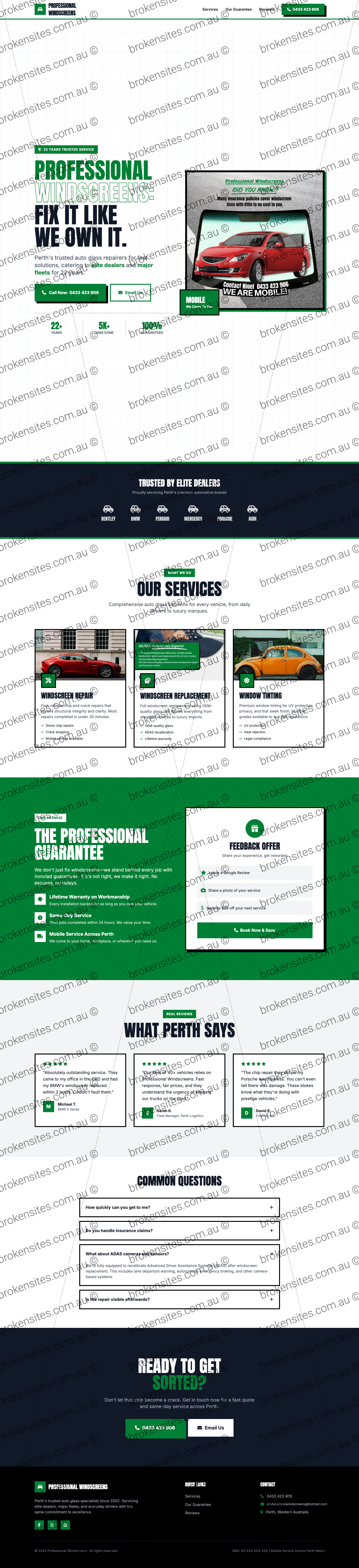 Professional Windscreens Perth - redesigned website